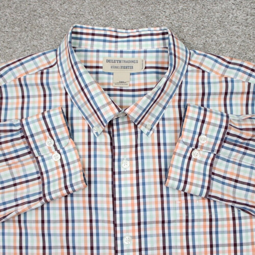 Duluth Wrinklefighter Shirt Mens 3XL XXXL White/Blue/Orange Relaxed Fit L/S